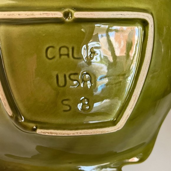 California Pottery Onion Soup Chip Dip Recipe Avocado green Tray Glaze MCM - Picture 8 of 16